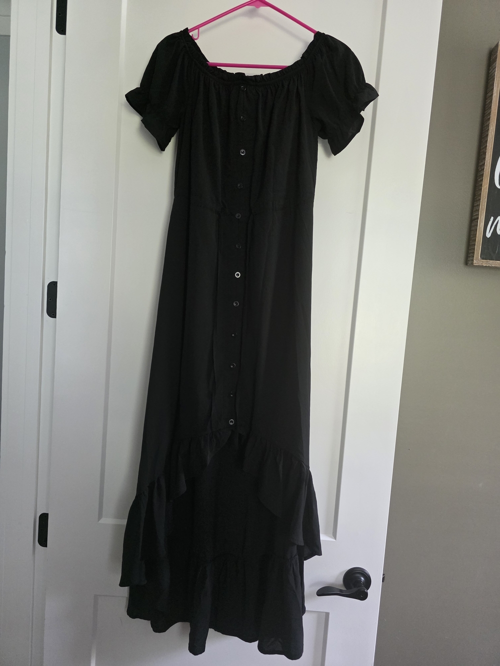 Black Off-Shoulder Button-Front Maxi Dress